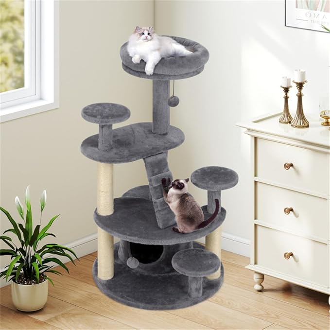 40" Multi-Level Cat Tree for Munchkin & Senior Cats – Extra Stable Wide Base, Plush Padded Perch & Spacious Condo