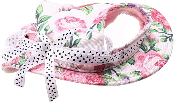 Round Brim Princess Hat Visor Hat Pet Dog Mesh Porous Sun Hat with Ear Holes for Small, Extra Small Dog Teddy, Pug, Chihuahua, Shih Tzu, Yorkshire Terriers, Papillon Flower S