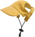 Dog Baseball Cap, Dog Cat Summer Beach Visor Hat with Ear Holes, Adjustable Puppy Sunbonnet Headdress (Yellow, X-Small)