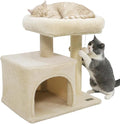 DORTALA Small Cat Tree, Cat Tower with Condo, Top Perch, Sisal Scratching Post & Hanging Ball, Pet Furniture Activity Center for Indoor Kittens Playing (Beige)