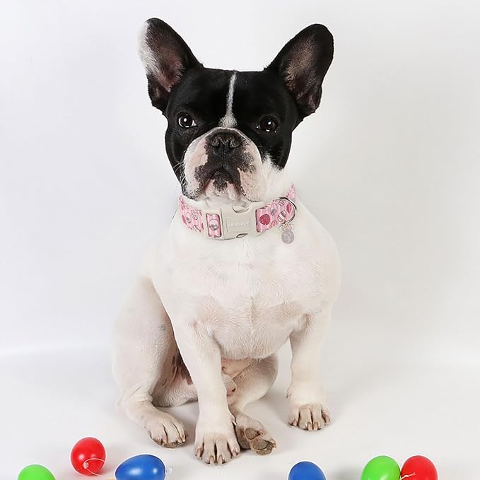 ARING PET Easter Eggs Dog Collar, Cute Adjustable Pink Striped Pet Collar with Quick Release Buckle for Dogs-S