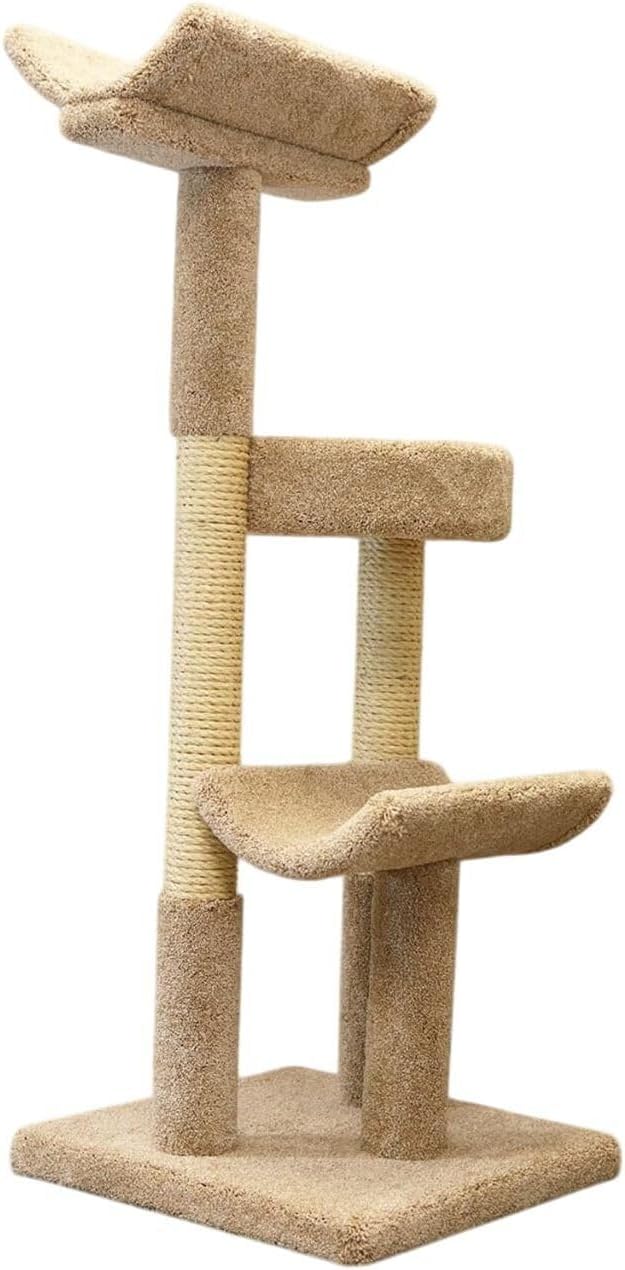 Maykoosh Natural Beauty Multiple Perch Cat Tree, Cat Tree with Scratch Post for All Cat Breeds, Indoor Cat Gym with Perches, Sturdy Wood Construction with Carpet Upholstery Brown/Round