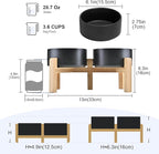 SPUNKYJUNKY Elevated Dog Bowls Ceramic, 6.1'' Dogs and Cat Food Water Bowls Raised with Non-Slip Bamboo Stand for Medium Sized Breed Microwave Dishwasher Safe - 28.7 OZ,Black