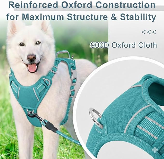 BARKBAY Dog Harness No Pull Oxford with ID Tag Pocket - Heavy Duty, Reflective, Easy Control for Large Dogs(Aqua Oxford,M)