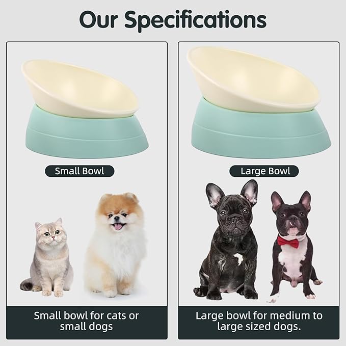 Bulldog Bowl Anti-Slip Dog Cat Dish Detachable Rubber Dog Bowl Pet Sterile Tilted Pet Feeder Slope Base (Green, 2 Cup (Small/Medium Dog))