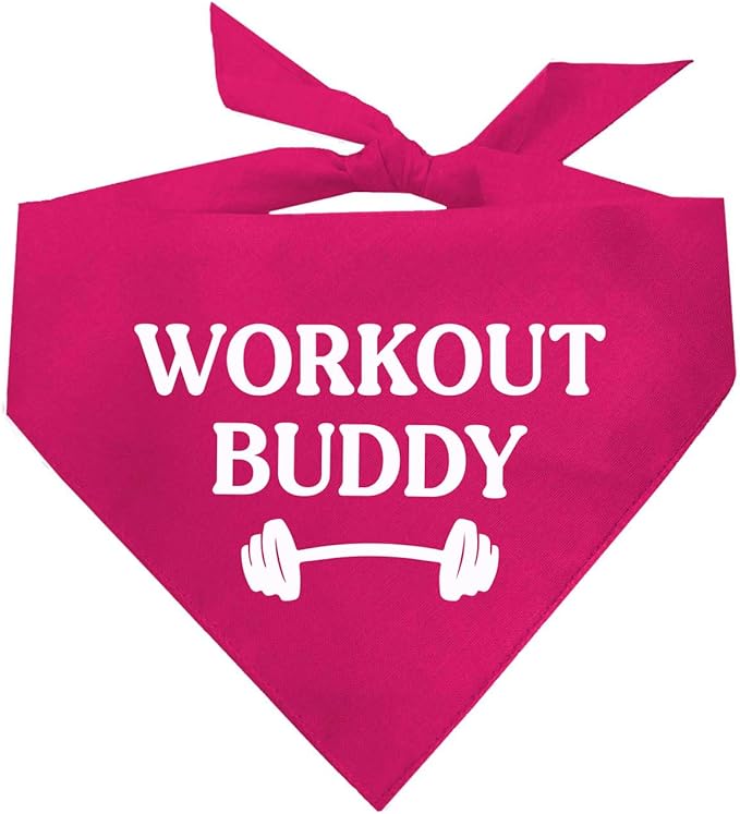 Workout Buddy Dog Bandana | 100% Cotton Adjustable Triangle | Made in USA | Workout | Sports | Gym | Hot Pink, X-Small (1095)