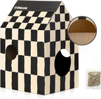 Cardboard Cat House with Scratch Pad & Catnip, Cat Play Scratching House for Indoor Hideaway Furniture, Heavy Duty Sturdy Cardboard Scratcher, Easy to Assemble Birthday Gift, Medium