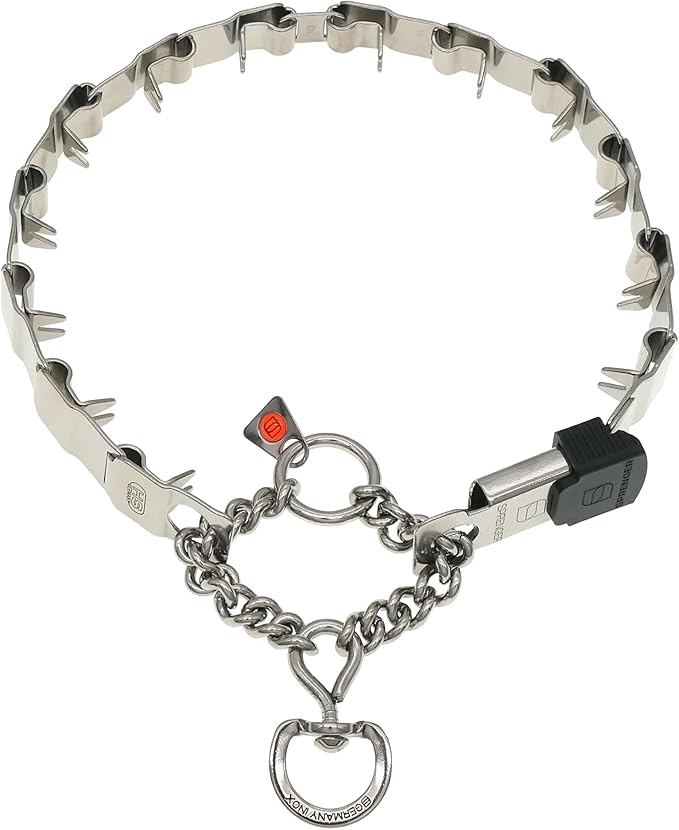 Herm Sprenger NeckTech Sport Dog Training Prong Collar with ClicLock Buckle on The Side No-Pull Collar with Swivel D-Ring Made in Germany (Stainless Steel, 23in (Neck Size up to 20in))