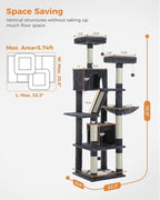 Tall Cat Tree 70.9"- Cat Tower with 6 Scratching Posts, Multi-Level Climbing Tower with 2 Condos, 2 Scratching Boards, 2 Top Beds & Hammock for Indoor Large Medium&Small Cats, Dark Gray