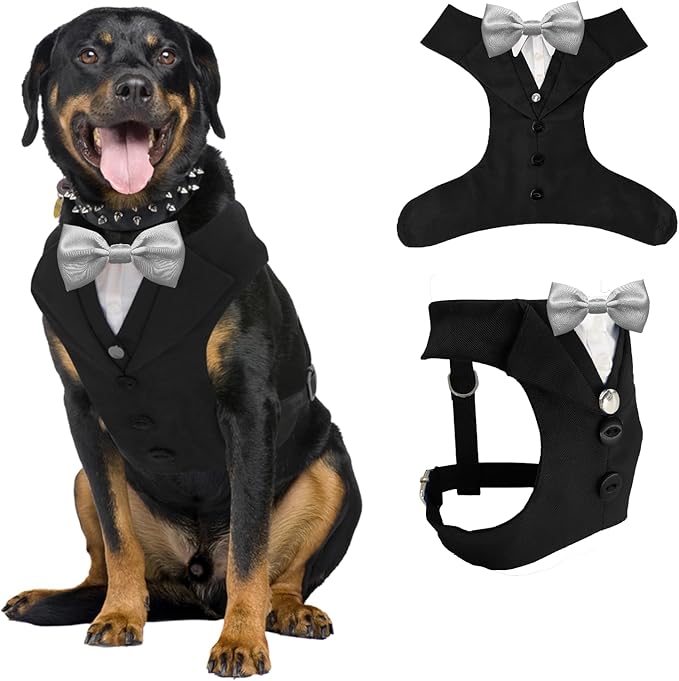 AVERYDAY Dog Tuxedo for Wedding Outfit, Dog Suit and Tie Costumes for Birthday, Halloween, Cosplay, Christmas Party, Pet Formal Wear with Bowtie, Tux for Medium Large Dogs, Bulldog, Labrador, Husky