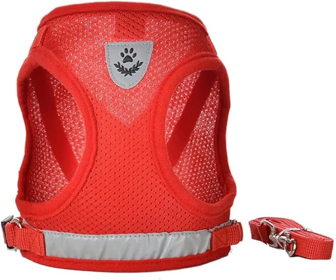 FEimaX Dog Harness and Leash Set for Walking, Soft Mesh Adjustable Easy Control Lightweight Cat Vest Harnesses with Reflective Strips, Escape Proof Small Dogs Cats Vests (Red, Medium)