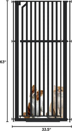 Glaf Extra Tall Pet Gate 63" Pressure Mounted Cat Door Safety Metal Cat Gate Adjustable Width Dog Door Auto-Close Dog Gate for Doorways, Stairs, Kitchen, Hallway (Black, 29.92-33.46")