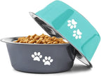 Stainless Steel Dog Bowls 2 Pack Small Medium Dogs Feeding Food Water Bowl with Non-Slip Silicone Sole, Stainless Steel Dog Dishes Elevated Raised Pet Feeder(Green+Grey, M(3.6 Cups)