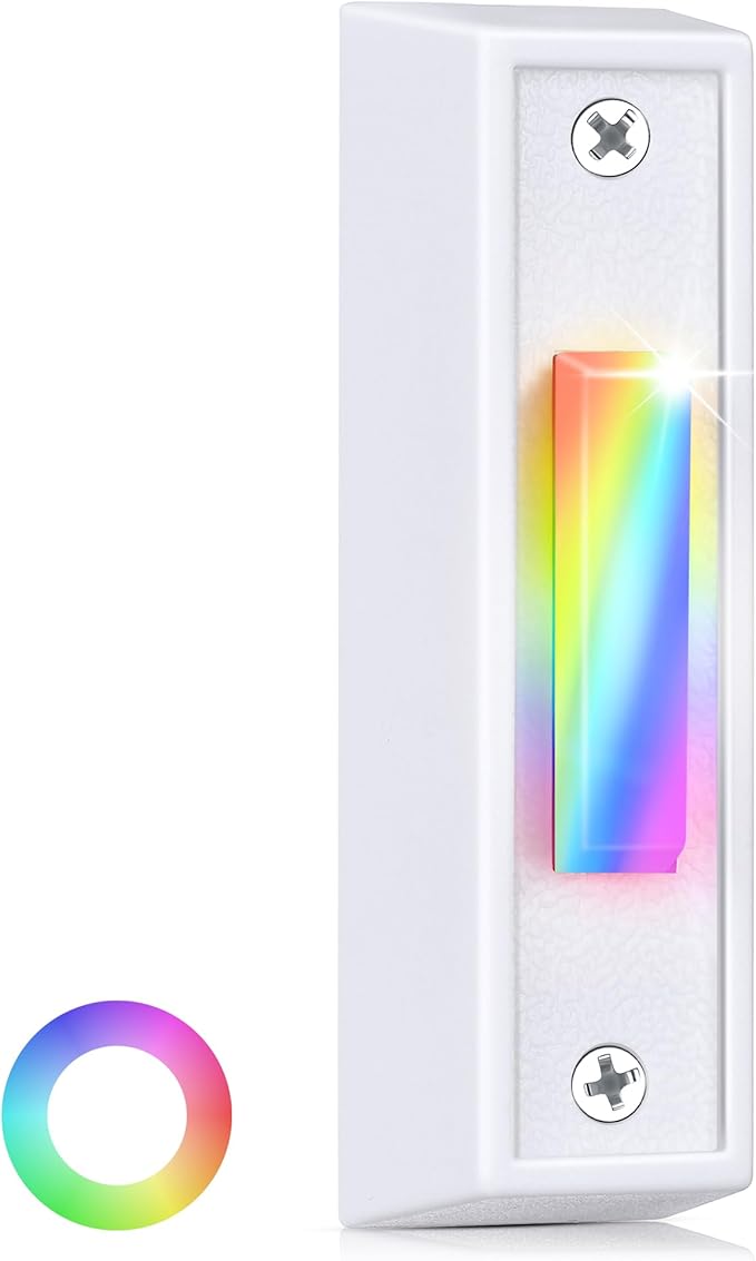 Saillong 1 Piece Lighted Doorbell Button, Wall Mounted Garage Door Opener Switch with LED Light Compatible with Most Wire Doorbell Chimes, Transformer, Ringer, Buzzers (White,Colorful Light)