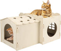 Wooden Cat Scratcher House,Cat House with Scratch Cardboard Pad,2 Tier Sturdy Kittens Bed House Indoor with Air Vents for Small to Large Sized Cats and Rabbits Use