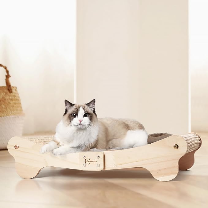 Oroonoko Cat Scratcher Bed for Indoor 2-in-1 Sisal Scratching Bed with Easy Assembly, Non-Tip Wood Base, Large Cat Bed & Scratch Pad (2-in-1 scracher Bed)