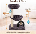 27.8" Small Cat Tree with Easter Eggs,Multi-Level Cute Cat Tree with Scratching Post| Plush Hammock| Perch| Random 3 Pcs Easter Eggs| Groomer Brush for Kittens Play & Rest