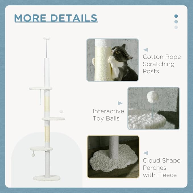 Sturdy Floor to Ceiling Cat Tree with Multiple Perches, Scratching Posts, and Interactive Toy Elements for Active Felines
