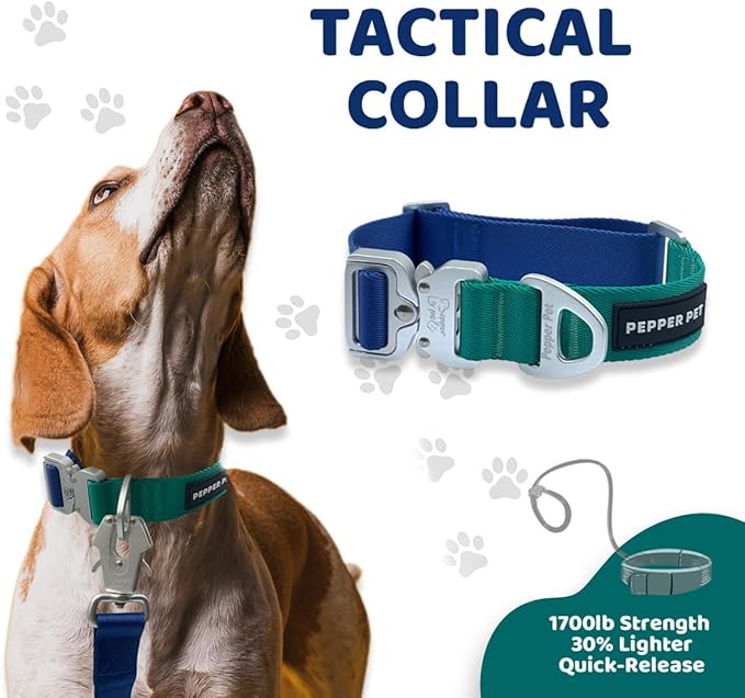 Heavy Duty Tactical Dog Collar,Metal Buckle Quick Release Collar for Large Dogs,1700 LB Strength Tested,Dual Color Nylon Collar for Walking,Training & Hunting
