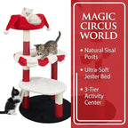 3-Tier Cat Tree, Modern Senior Friendly Cat Tower with Wide Shelves, Scratching Posts, Super Sturdy Base, Cozy Perches, and Interactive Toys for Indoor Kittens, 44.5'' Red & White