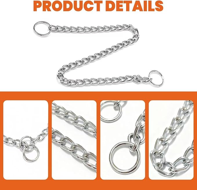 Chain Dog Collar, Limited Slip Chain Training Collar with Metal Safety Control for Small Medium Large Breed Dogs, Silver Size M