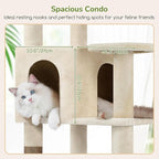 Globlazer Extra Large Platform Cat Tree, 65in Tall Sturdy Cat Tree for Indoor Cats Large Adult, Big Cat Tower for Big Cats with 3 Enlarged Perches, 6 Scratching Posts, Cat Condo, Hammock, S65, Beige