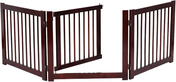 Giantex Freestanding Pet Gate with Door, 24inch 3 Panels Wooden Dog Gate with Walk Through Door, Foldable Pet Safety Puppy Fence Adjustable Pen for House Doorway Stairs