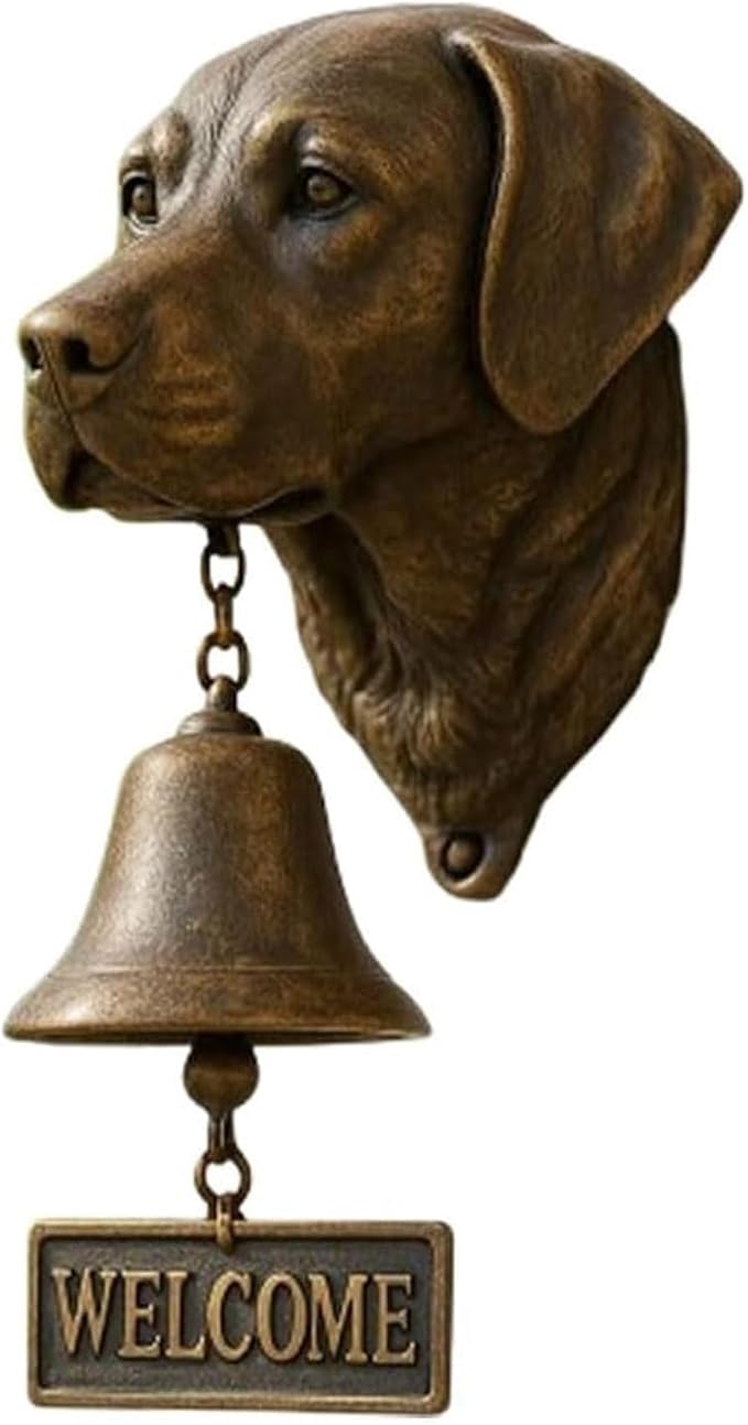 Christmas German Shepherd Welcome Bell – Retro Dog & Witch-Themed Doorbell – Decorative Cast Iron Hanging Bell with Brass Chime – Rustic Farmhouse Wall Décor (Labrador Retriever)