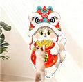 Cartoon Cat Scratching Mat, Cute Wall Cat Scratcher for Christmas, New Year, Pet Scratching Pad with Self-Adhesive Backing, Furniture Protector for Couch Door Sofa Indoor (Lion Dance)