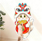 Cartoon Cat Scratching Mat, Cute Wall Cat Scratcher for Christmas, New Year, Pet Scratching Pad with Self-Adhesive Backing, Furniture Protector for Couch Door Sofa Indoor (Lion Dance)