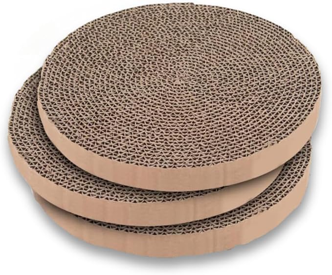 Scratch and Spin Cat Scratcher Replacement Pads for Active Play, Natural Recycled Corrugated Cardboard, Supports Pet Behaviors, Relieves Stress - 3 Count