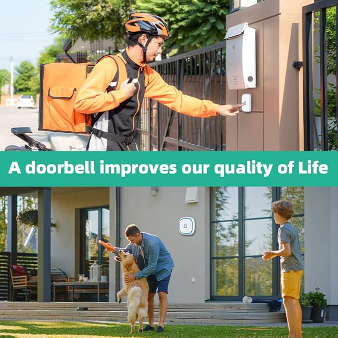 Wireless Doorbell for Home Classroom IP66 Waterproof Door Bell Ringer Wireless 1000ft Range with 66 Ringtones Kid Doorbell Chime 7 Adjustable Volume LED Flash Doorbells for Teachers