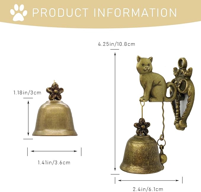 Vintage Metal Doorbell Animal Figure Decorative Doorbell Cat Shape Decoration Hanging Bell for Yard or Garden Decorative Retro Style Lovely Cat Hand Bell Antique Style Shopkeepers Door Bell
