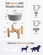 Elevated/Raised Dog Bowl Wood Stand for Medium Large Breed,7.67 in Wide Dog Food Water Dish Holder, Non Slip Modern Cute Porcelain Pet Bowl Stand Height 6.29" Tall Wide Month