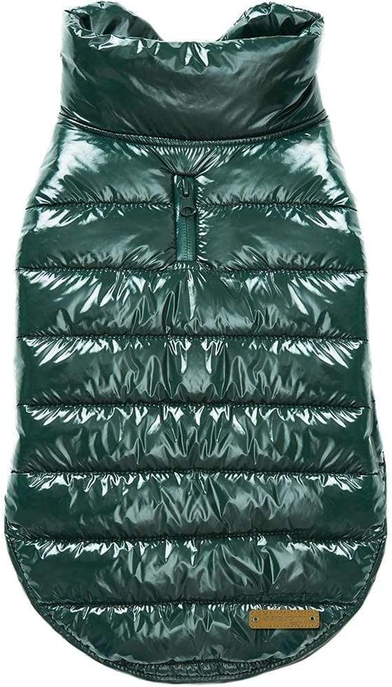 Blueberry Pet Cozy & Comfy Windproof Lightweight Quilted Fall Winter Glossy Dog Puffer Jacket in Hunter Green, Back Length 17", Size 16, Warm Coat for Large Dogs