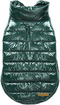 Blueberry Pet Cozy & Comfy Windproof Lightweight Quilted Fall Winter Glossy Dog Puffer Jacket in Hunter Green, Back Length 18.5", Size 18, Warm Coat for Large Dogs