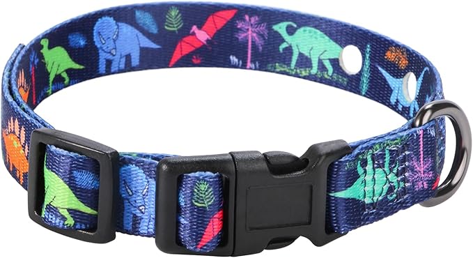 Rhea Rose 1 Inch Replacement Collar Strap Shock Collar with 2 Holes, Compatible with Nearly All Brands and Models of Underground Electric Dog Fences and Training Collars, Blue Dinosaurs