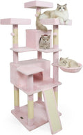 Tangkula 65 Inch Tall Pink Cat Tree, Multi-Level Cat Tower with Sisal Scratching Posts & Board, 2 Condos, 3 Plush Top Perches, Adjustable Basket, 3 Hanging Balls for Indoor Cats (Pink)