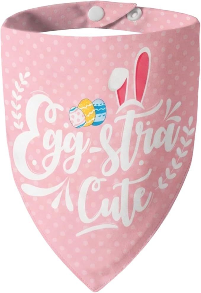 Easter 2-in-1 Dog Bandana with Egg-Stra Cute & Some Bunny Love Me Lovely Saying, Pink Pet Holiday Costumes Scarf with Snap Button, Medium to Large Breeds (30-75lbs)