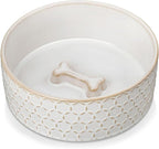MALACASA Ceramic Dog Food Bowl, 3.5 Cups or 32oz Dog Food Water Dish for Mudium Breeds, Pet Bowl Dishwasher & Microwave Safe, Honeycomb, Series Lydia