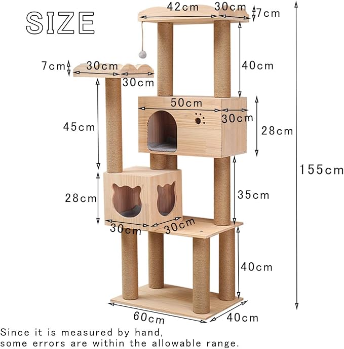 Wooden Cat Tree Condo with Natural Sisal Rope Scratching Post, Activity Tower for Cats Kittens Activity Tower Pet Play House Furniture Indoor (Type B)