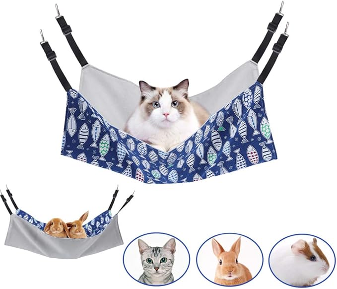 Cat Hammock Bed for Cage - 22x18 inch Adjustable Hanging Cat Bed Reversible hammocks for Indoor Cats, Soft Perch, Sleeping and Resting Sleepy Pad for Kitten Ferret Puppy or Small Pet