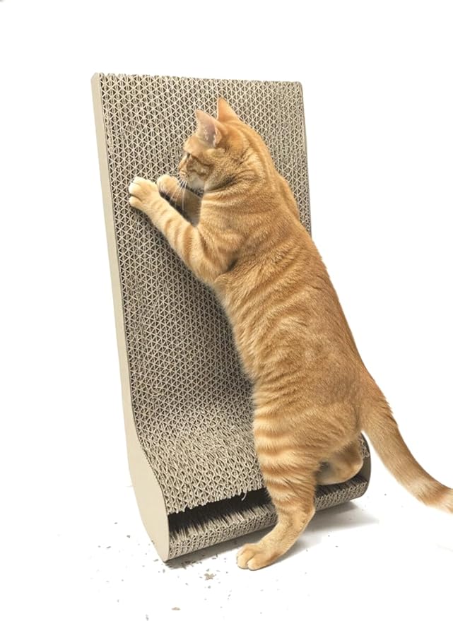 Interactive Cat Scratching Board with Ball Track, Corrugated Cardboard Cat Activity Pad, Random Edge Design