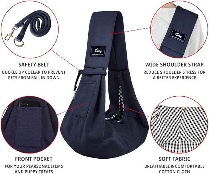 CUBY Dog and Cat Sling Carrier - Hands Free Reversible Pet Papoose Bag - Soft Pouch and Tote Design - Suitable for Puppy, Small Dogs Cats Outdoor