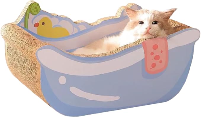 Cat Bed - Bathtub Nest with Scratching Board | Bathtub-Shaped Calming Cat Bed - for Kitten Puppy Small Dog Pet Home Decor Living Room Balcony Apartment Dorm Sleeping Play