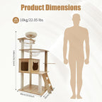 Cat Tower Floor Mount Cat Tree 55.1 in Multi-Level Cat Condos with Scratching Post and Comfortable Plush Hammock 5 Tires Cat Tree for Indoor Cats