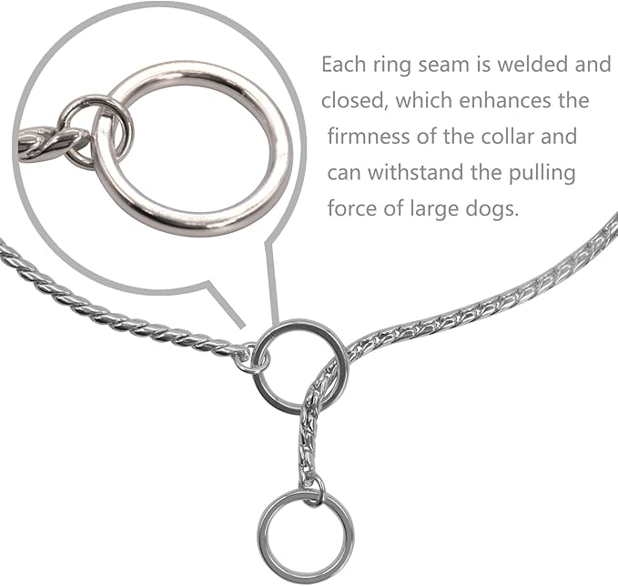 Heavy Duty Dog Choke Collar Slip Dog P Chain Snake Collar Plating Anti-Rust Dog Training Collars for Small Large Dogs Black/Gold/Silver/Rose Gold 15.5in-29.5in (15.5in, Silver)