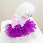 ANIAC Butterfly Dog Dress with Purple Tutu Funny Doggy Clothes with Wing Girl Puppy Dress for Small Dogs Pet Butterfly Costume Holiday Cat Outfit for Halloween Birthday Wedding (Purple, X-Large)