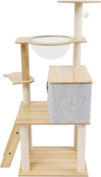 47.2-Inch Cat Tower, Multi-Level Cat Scratching Climbing Frame Cat Tree with Toy for Indoor Cats Paper Pillar Scratching Posts, Grey