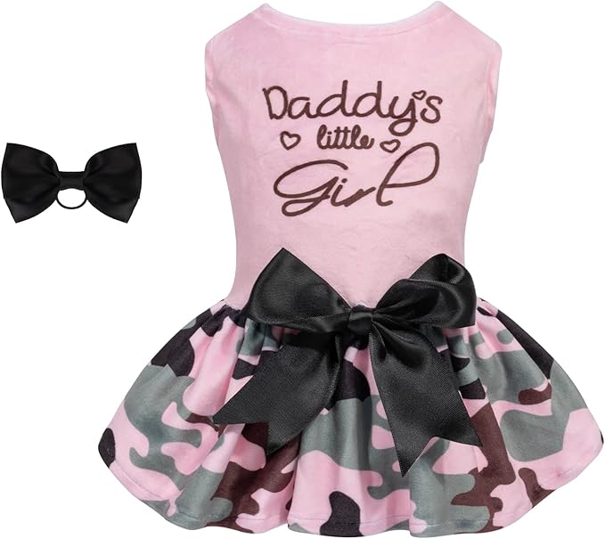 CuteBone Daddy's Little Girl Dog Dress for Small Dogs Pink Skirt Puppy Velvet Dresses Dog Clothes CVA21XXS-D